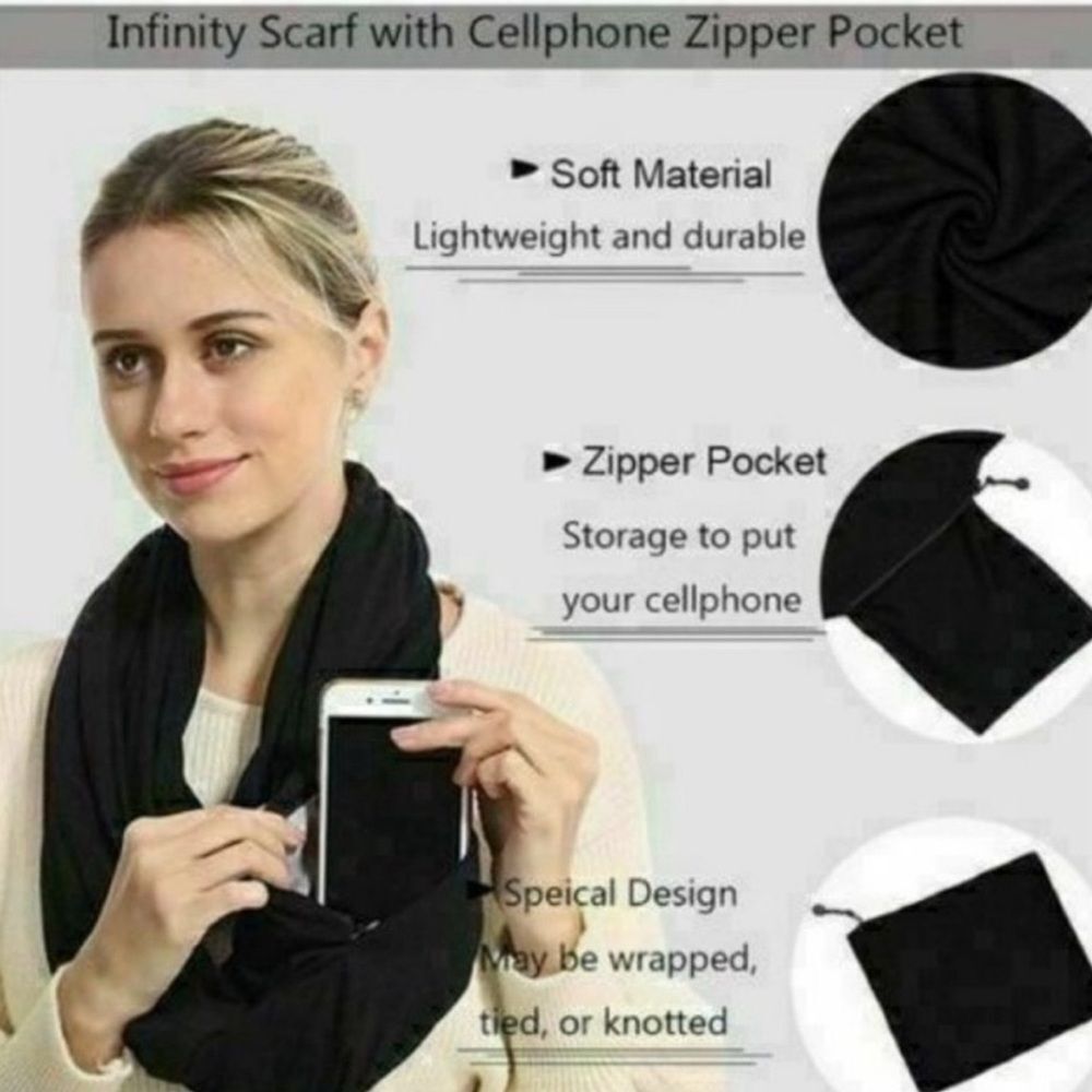 Beyond Yoga Pocket Infinity Scarf in Black OS // NEW 🏷